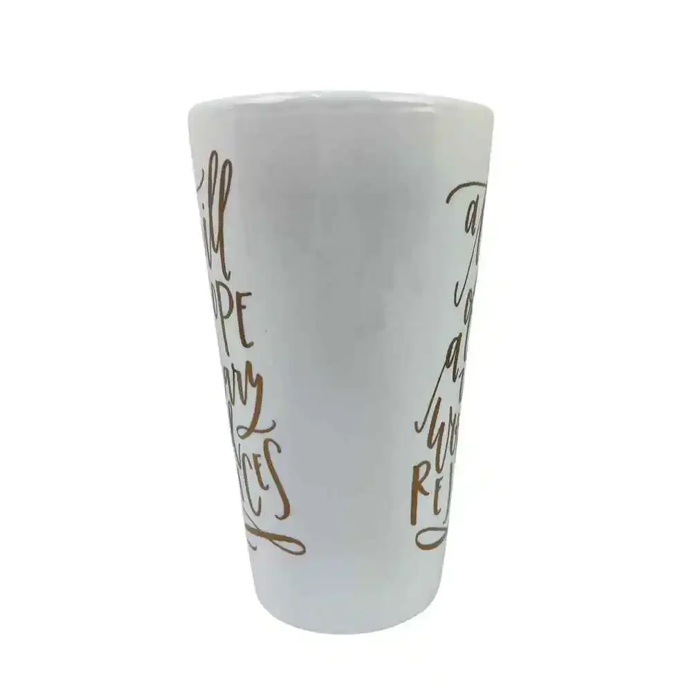 PIER 1 Stoneware Coffee Mug A Thrill of Hope Weary World Rejoices Gold Christmas